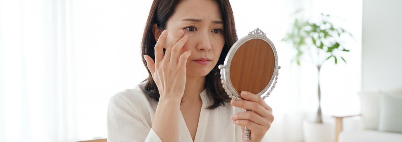 しわ・たるみに悩んでいる人の画像